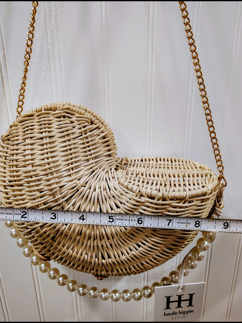 Haute Hippie Woven Rattan Crescent Crossbody with Pearl Strap - Natural - Picture 9 of 15